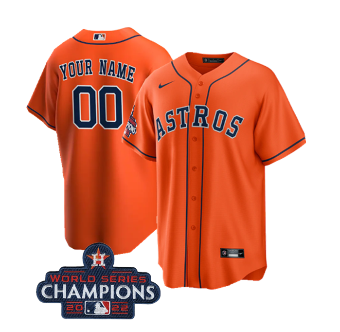 Men's Houston Astros Customized Orange 2022 World Series Champions Cool Base Stitched Baseball Jersey Men's Houston Astros Customized Orange 2022 World Series Champions Cool Base Stitched Baseball Jersey