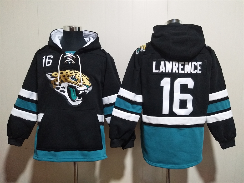 Men's Jacksonville Jaguars #16 Trevor Lawrence Black Ageless Must-Have Lace-Up Pullover Hoodie Men's Jacksonville Jaguars #16 Trevor Lawrence Black Ageless Must-Have Lace-Up Pullover Hoodie