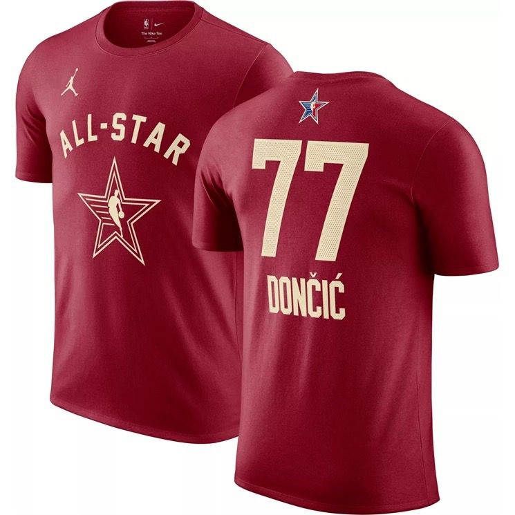 Men's 2024 All-Star #77 Luka Dončić Crimson T-Shirt Men's 2024 All-Star #77 Luka Dončić Crimson T-Shirt