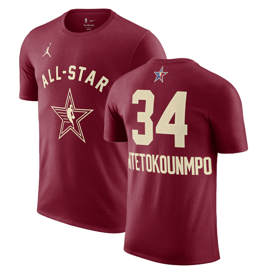 Men's 2024 All-Star #34 Giannis Antetokounmpo Crimson T-Shirt Men's 2024 All-Star #34 Giannis Antetokounmpo Crimson T-Shirt