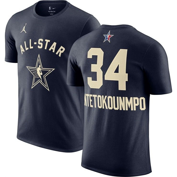 Men's 2024 All-Star #34 Giannis Antetokounmpo Navy T-Shirt Men's 2024 All-Star #34 Giannis Antetokounmpo Navy T-Shirt