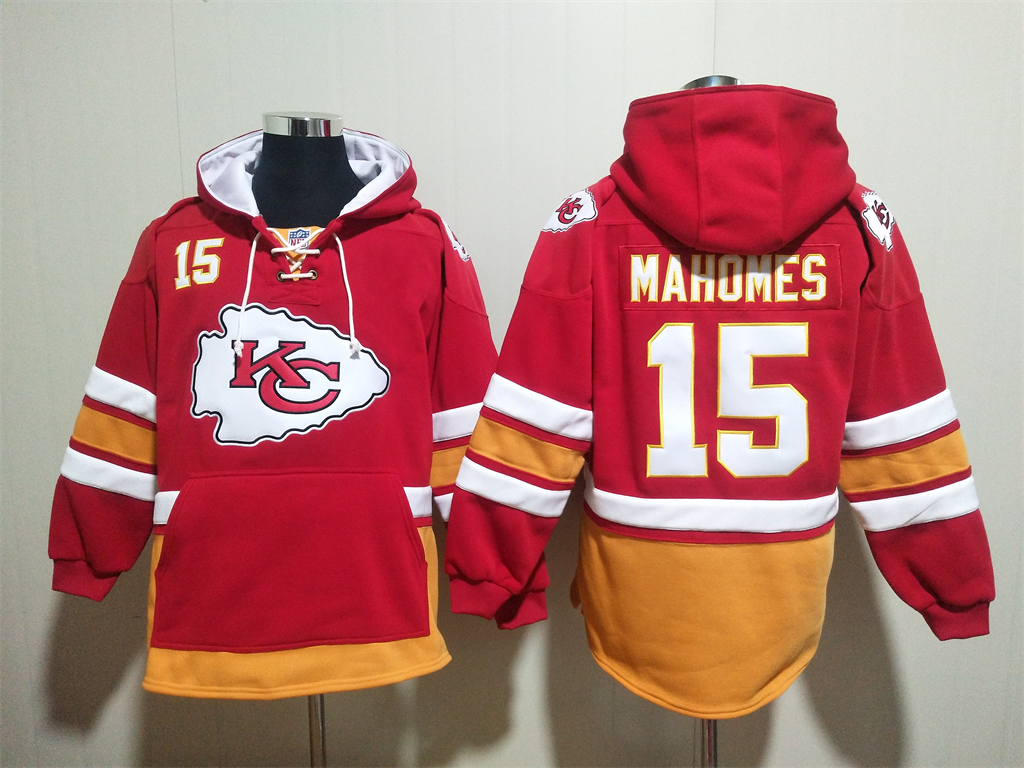 Men's Kansas City Chiefs #15 Patrick Mahomes Red Lace-Up Pullover Hoodie Men's Kansas City Chiefs #15 Patrick Mahomes Red Lace-Up Pullover Hoodie