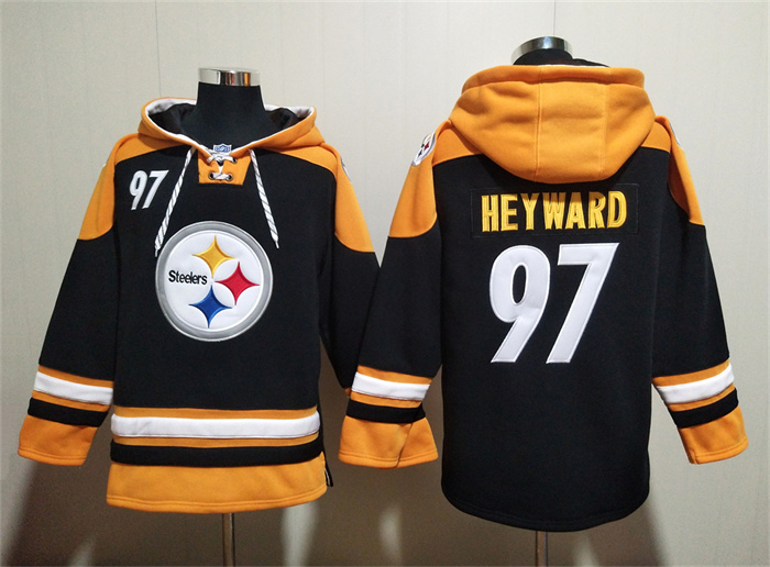 Men's Pittsburgh Steelers #97 Cameron Heyward Black Ageless Must-Have Lace-Up Pullover Hoodie Men's Pittsburgh Steelers #97 Cameron Heyward Black Ageless Must-Have Lace-Up Pullover Hoodie