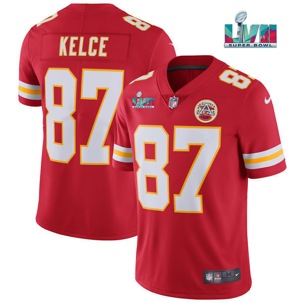 Men’s Kansas City Chiefs #87 Travis Kelce Red Super Bowl LVII Patch Vapor Untouchable Limited Stitched Jersey Men’s Kansas City Chiefs #87 Travis Kelce Red Super Bowl LVII Patch Vapor Untouchable Limited Stitched Jersey