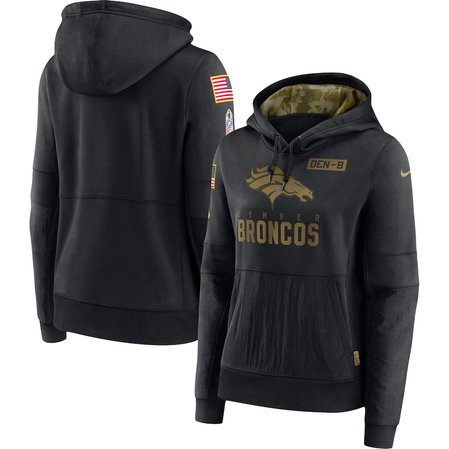 Women's Denver Broncos 2020 Black Salute To Service Sideline Performance Pullover Hoodie (Run Small)