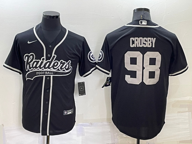 Men's Las Vegas Raiders #98 Maxx Crosby Black Cool Base Stitched Baseball Jersey Men's Las Vegas Raiders #98 Maxx Crosby Black Cool Base Stitched Baseball Jersey