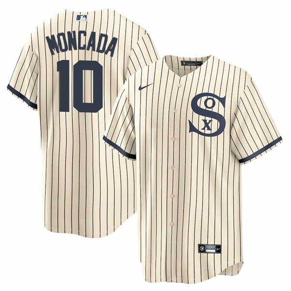 Men's Chicago White Sox #10 Yoan Moncada 2021 Cream/Navy Name&Number Men's Chicago White Sox #10 Yoan Moncada 2021 Cream/Navy Name&Number