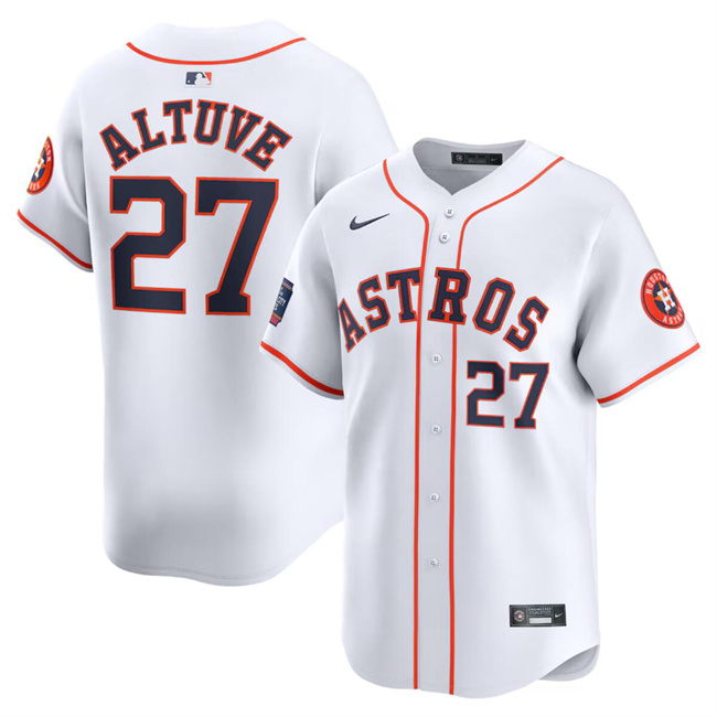 Men's Houston Astros #27 Jose Altuve White 2024 World Tour Mexico City Series Home Limited Stitched Baseball Jersey Men's Houston Astros #27 Jose Altuve White 2024 World Tour Mexico City Series Home Limited Stitched Baseball Jersey