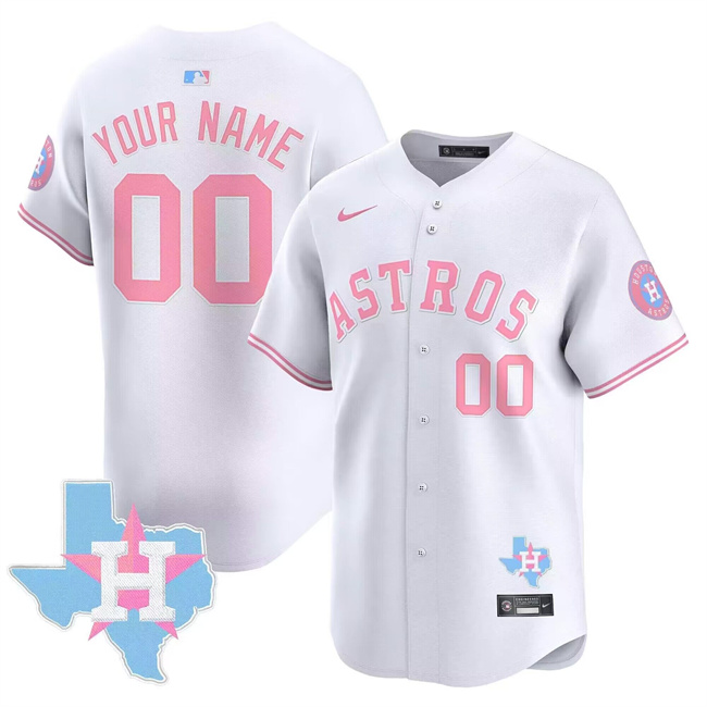 Men's Houston Astros ACTIVE PLAYER Custom White Bubblegum Pink Limited Stitched Baseball Jersey Men's Houston Astros ACTIVE PLAYER Custom White Bubblegum Pink Limited Stitched Baseball Jersey
