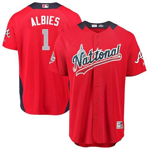 Braves #1 Ozzie Albies Red 2018 All-Star National League Stitched MLB Jersey Braves #1 Ozzie Albies Red 2018 All-Star National League Stitched MLB Jersey