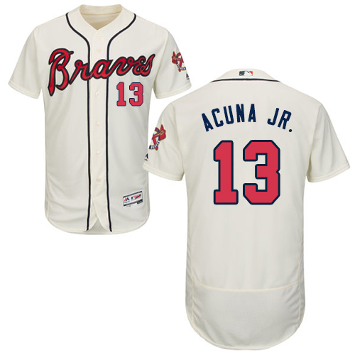Braves #13 Ronald Acuna Jr. Cream Flexbase Authentic Collection Stitched MLB Jersey Braves #13 Ronald Acuna Jr. Cream Flexbase Authentic Collection Stitched MLB Jersey