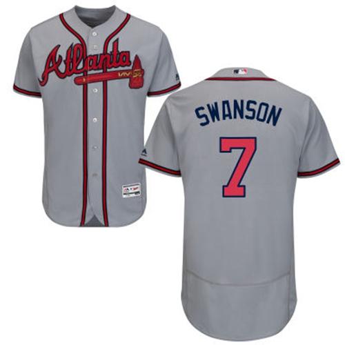 Braves #7 Dansby Swanson Grey Flexbase Authentic Collection Stitched MLB Jersey Braves #7 Dansby Swanson Grey Flexbase Authentic Collection Stitched MLB Jersey