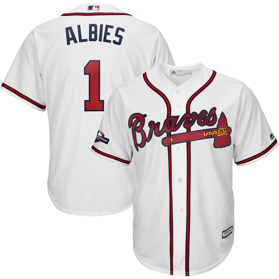 Atlanta Braves #1 Ozzie Albies Majestic 2019 Postseason Official Cool Base Player Jersey White