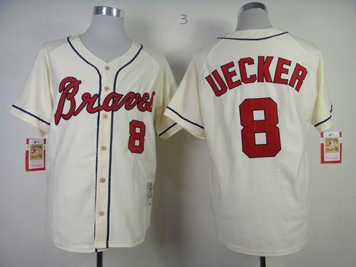 Mitchell and Ness Braves #8 Bob Uecker Stitched Cream Throwback MLB Jersey Mitchell and Ness Braves #8 Bob Uecker Stitched Cream Throwback MLB Jersey