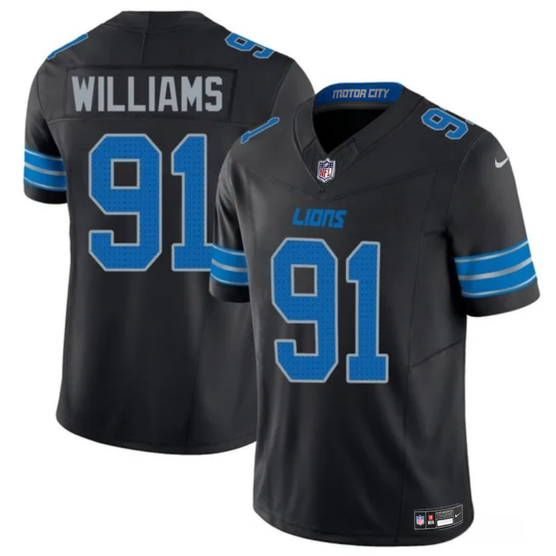 Men's Detroit Lions #91 Tyleik Williams Black 2025 Draft F.U.S.E. Vapor Limited Stitched Jersey Men's Detroit Lions #91 Tyleik Williams Black 2025 Draft F.U.S.E. Vapor Limited Stitched Jersey
