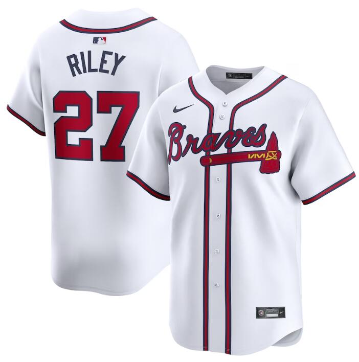 Men's Atlanta Braves #27 Austin Riley White 2024 Home Limited Stitched Baseball Jersey Men's Atlanta Braves #27 Austin Riley White 2024 Home Limited Stitched Baseball Jersey