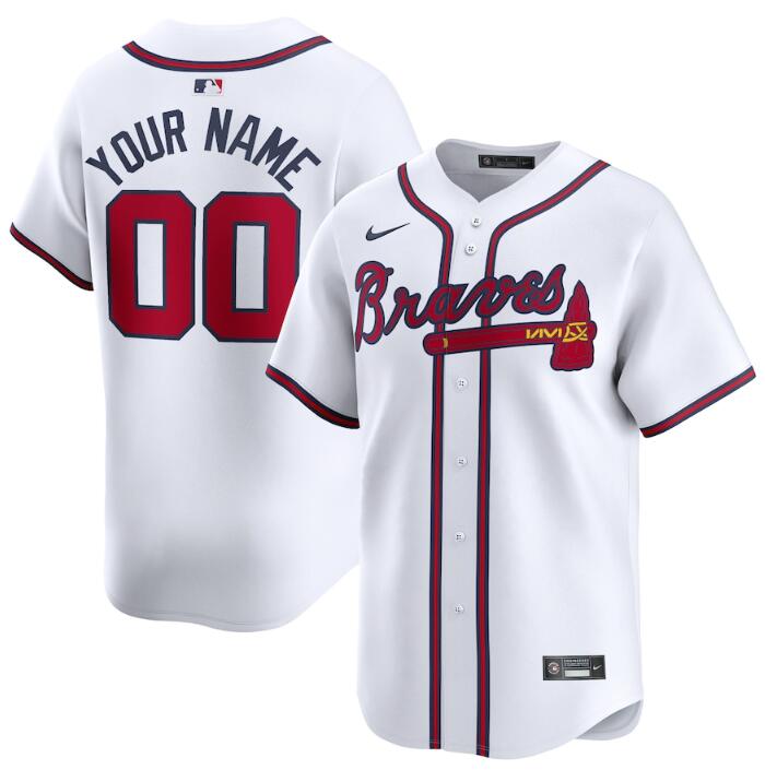 Men's Atlanta Braves Active Player Custom White 2024 Home Limited Stitched Baseball Jersey Men's Atlanta Braves Active Player Custom White 2024 Home Limited Stitched Baseball Jersey