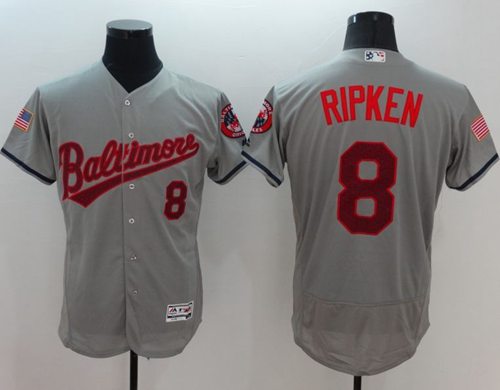 Orioles #8 Cal Ripken Grey Fashion Stars & Stripes Flexbase Authentic Stitched MLB Jersey Orioles #8 Cal Ripken Grey Fashion Stars & Stripes Flexbase Authentic Stitched MLB Jersey
