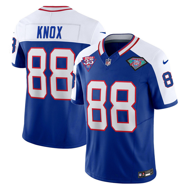 Men's Buffalo Bills #88 Dawson Knox Blue/White 75th Anniversary 2023 F.U.S.E. Throwback Vapor Untouchable Limited Stitched Jersey Men's Buffalo Bills #88 Dawson Knox Blue/White 75th Anniversary 2023 F.U.S.E. Throwback Vapor Untouchable Limited Stitched Jersey