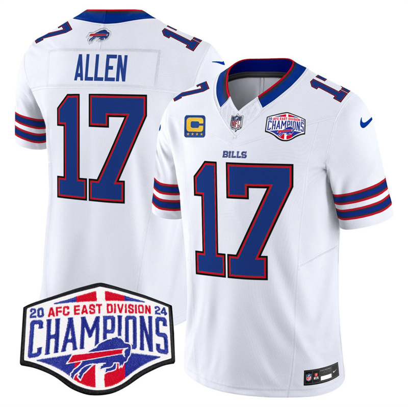 Men's Buffalo Bills #17 Josh Allen White F.U.S.E. 2024 AFC East Division Champions With 4-star C Ptach Vapor Limited Stitched Football Jersey Men's Buffalo Bills #17 Josh Allen White F.U.S.E. 2024 AFC East Division Champions With 4-star C Ptach Vapor Limited Stitched Football Jersey