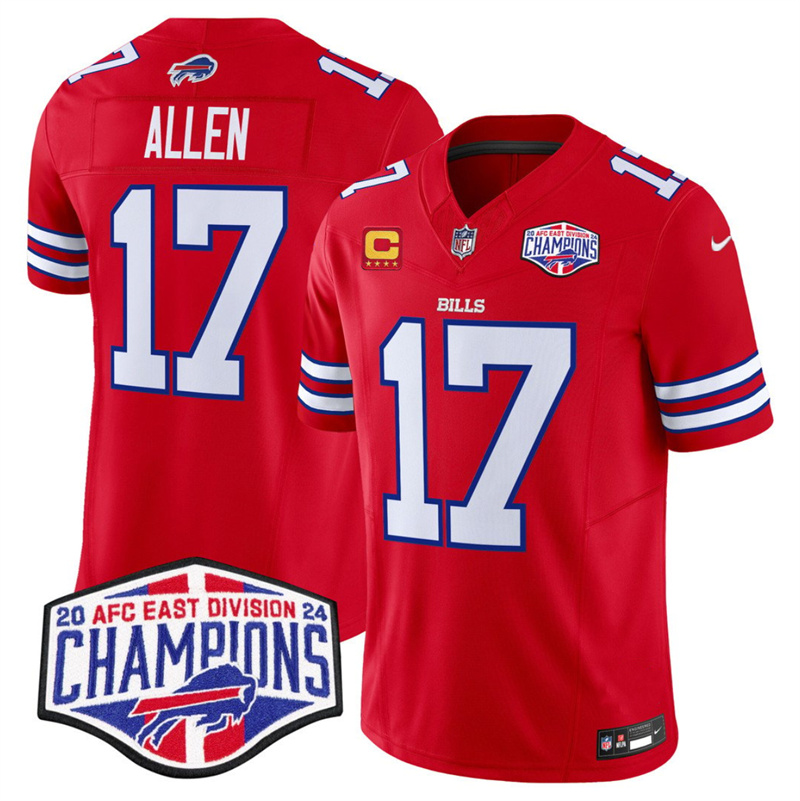 Men's Buffalo Bills #17 Josh Allen Red F.U.S.E. 2024 AFC East Division Champions With 4-star C Ptach Vapor Limited Stitched Football Jersey Men's Buffalo Bills #17 Josh Allen Red F.U.S.E. 2024 AFC East Division Champions With 4-star C Ptach Vapor Limited Stitched Football Jersey