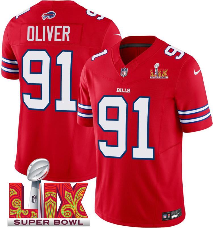 Men's Buffalo Bills #91 Ed Oliver Red F.U.S.E. 24/25 Super Bowl LIX Vapor Untouchable Limited Stitched Football Jersey