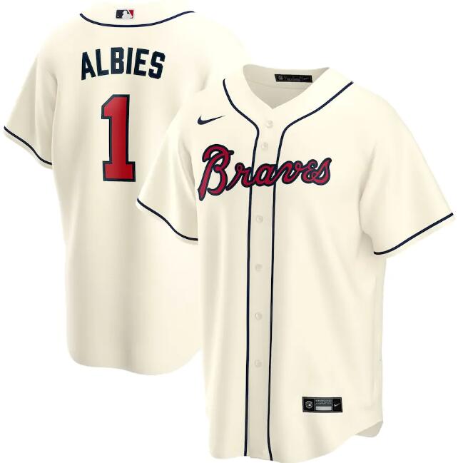 Men's Atlanta Braves #1 Ozzie Albies Cream MLB Cool Base Stitched Jersey Men's Atlanta Braves #1 Ozzie Albies Cream MLB Cool Base Stitched Jersey