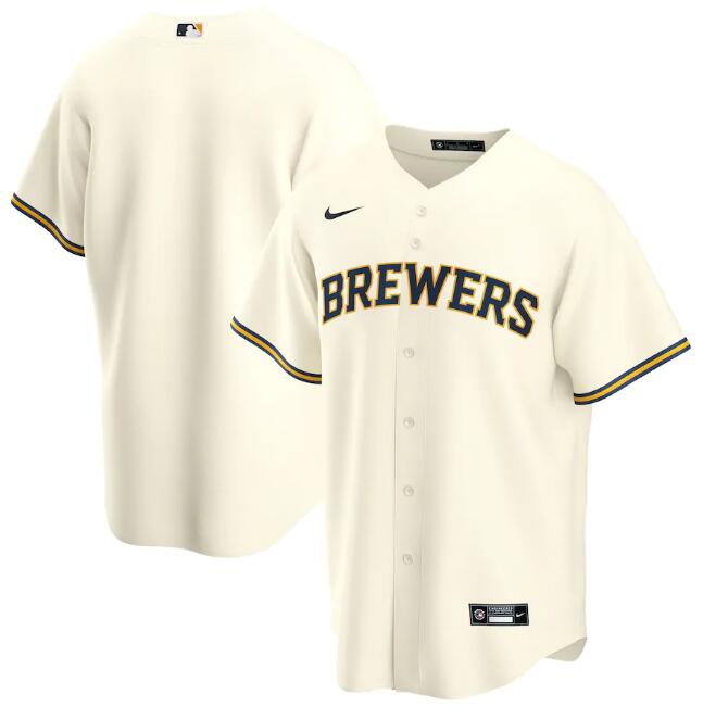 Men's Milwaukee Brewers Blank Cream MLB Cool Base Stitched Jersey Men's Milwaukee Brewers Blank Cream MLB Cool Base Stitched Jersey