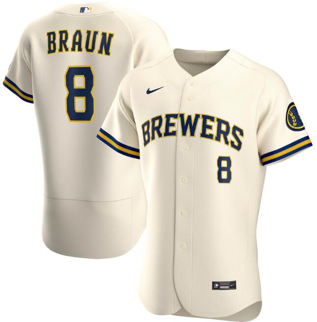 Men's Milwaukee Brewers #8 Ryan Braun Cream MLB Flex Base Stitched Jersey Men's Milwaukee Brewers #8 Ryan Braun Cream MLB Flex Base Stitched Jersey