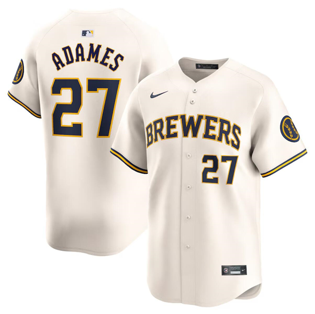 Men's Milwaukee Brewers #27 Willy Adames Cream 2024 Home Limited Stitched Baseball Jersey Men's Milwaukee Brewers #27 Willy Adames Cream 2024 Home Limited Stitched Baseball Jersey