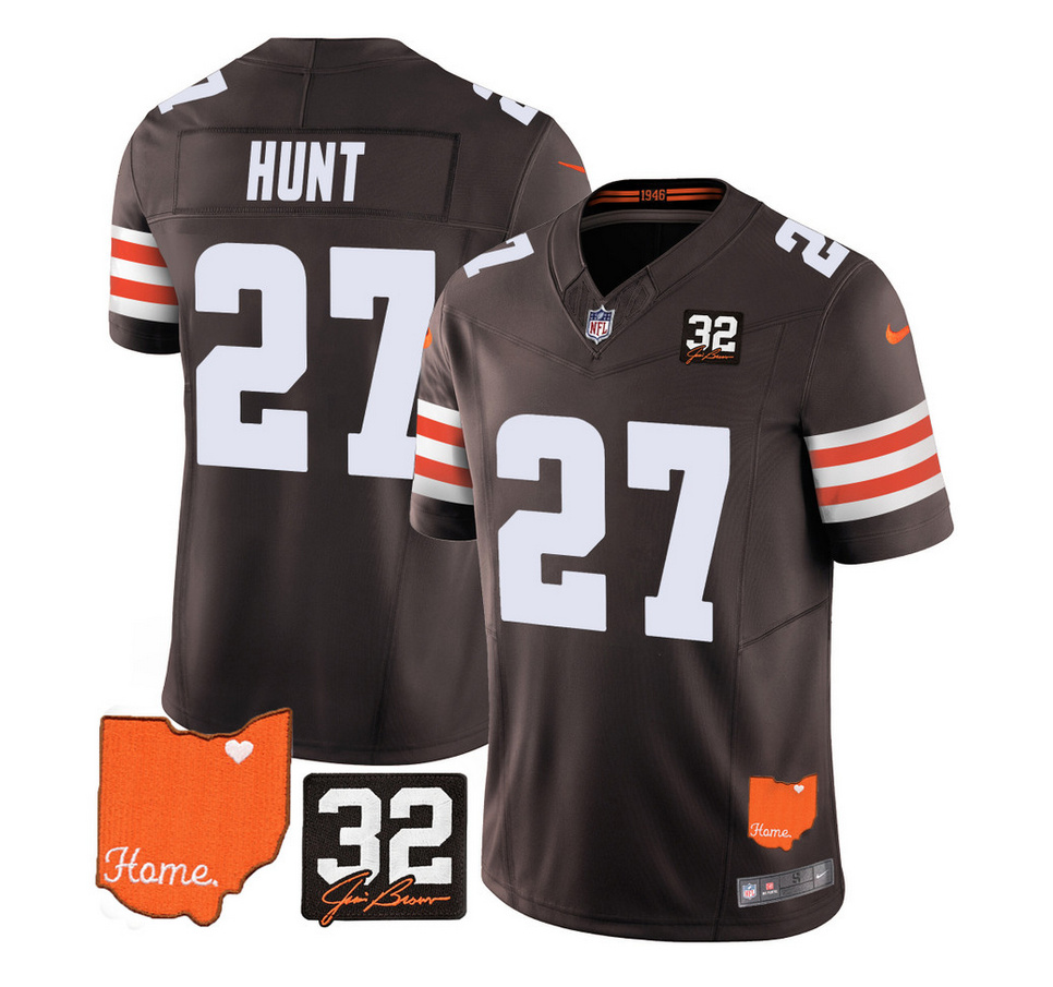 Men's Cleveland Browns #27 Kareem Hunt Brown 2023 F.U.S.E. With Jim Brown Memorial Patch Vapor Untouchable Limited Stitched Jersey Men's Cleveland Browns #27 Kareem Hunt Brown 2023 F.U.S.E. With Jim Brown Memorial Patch Vapor Untouchable Limited Stitched Jersey