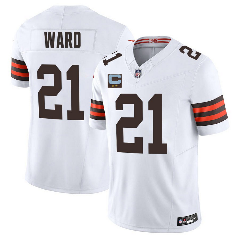 Men's Cleveland Browns #21 Denzel Ward White 2025 F.U.S.E. With 2-Star C Patch Vapor Limited Stitched Football Jersey Men's Cleveland Browns #21 Denzel Ward White 2025 F.U.S.E. With 2-Star C Patch Vapor Limited Stitched Football Jersey