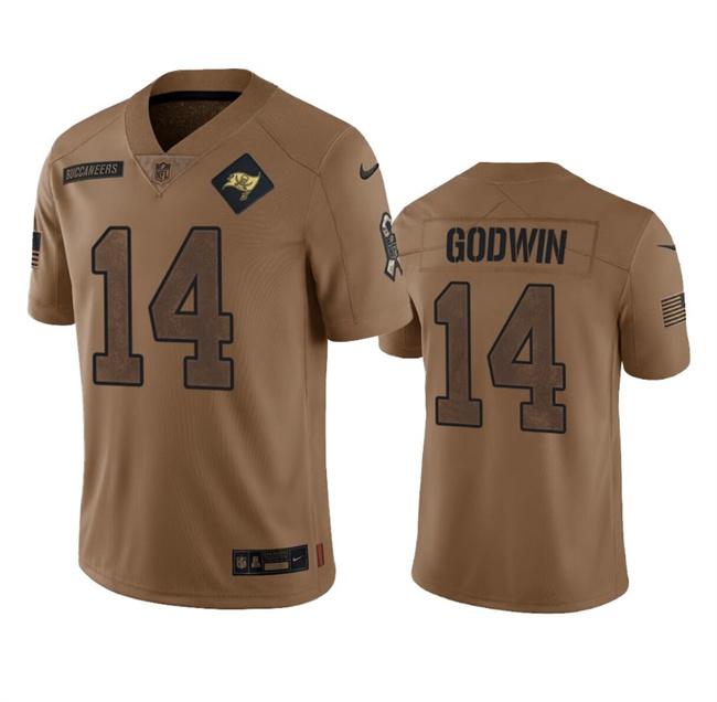 Men's Tampa Bay Buccaneers #14 Chris Godwin 2023 Brown Salute To Service Limited Stitched Jersey Men's Tampa Bay Buccaneers #14 Chris Godwin 2023 Brown Salute To Service Limited Stitched Jersey