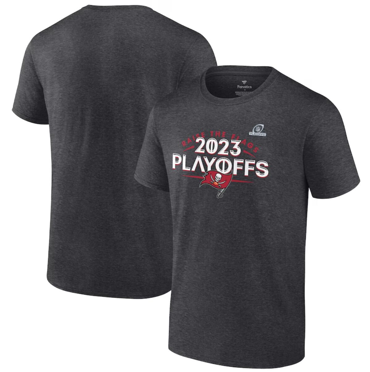 Men's Tampa Bay Buccaneers Heather Charcoal 2023 NFL Playoffs T-Shirt Men's Tampa Bay Buccaneers Heather Charcoal 2023 NFL Playoffs T-Shirt