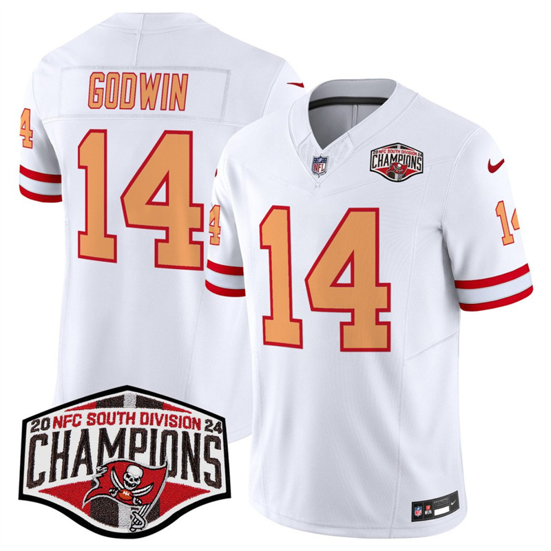 Men's Tampa Bay Buccaneers #14 Chris Godwin White F.U.S.E. 2024 NFC South Champions Limited Stitched Jersey Men's Tampa Bay Buccaneers #14 Chris Godwin White F.U.S.E. 2024 NFC South Champions Limited Stitched Jersey