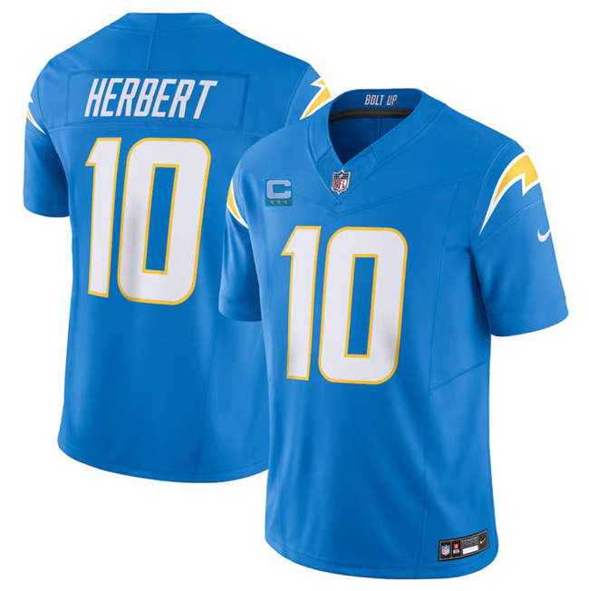 Men's Los Angeles Chargers #10 Justin Herbert Light Blue 2023 F.U.S.E. With 3-Star C Patch Vapor Untouchable Limited Stitched Jersey Men's Los Angeles Chargers #10 Justin Herbert Light Blue 2023 F.U.S.E. With 3-Star C Patch Vapor Untouchable Limited Stitched Jersey