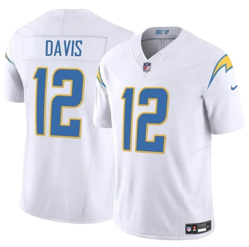 Men's Los Angeles Chargers #12 Derius Davis White 2024 F.U.S.E Vapor Limited Stitched Football  Jersey