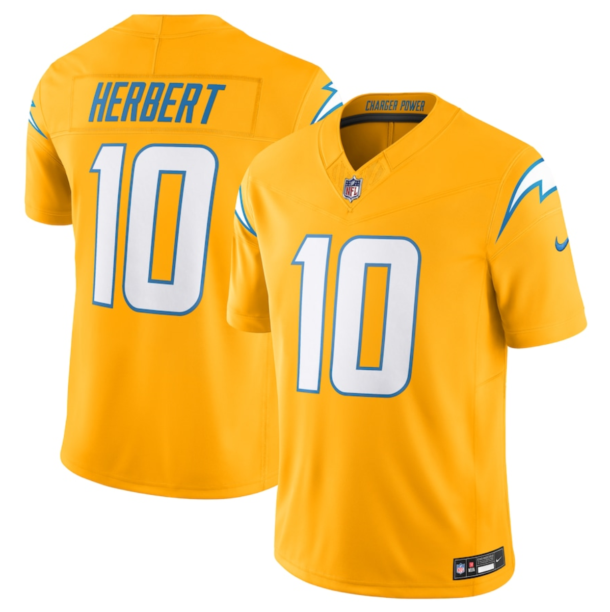 Men's Los Angeles Chargers #10 Justin Herbert Gold 2025 F.U.S.E. AlternateVapor Limited Stitched Football Jersey Men's Los Angeles Chargers #10 Justin Herbert Gold 2025 F.U.S.E. AlternateVapor Limited Stitched Football Jersey