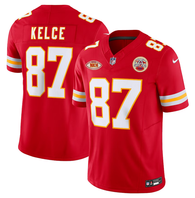 Men’s Kansas City Chiefs #87 Travis Kelce Red 2023 F.U.S.E. With "NKH" Patch Vapor Untouchable Limited Stitched Jersey Men’s Kansas City Chiefs #87 Travis Kelce Red 2023 F.U.S.E. With "NKH" Patch Vapor Untouchable Limited Stitched Jersey