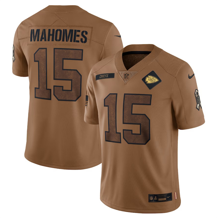 Men’s Kansas City Chiefs #15 Patrick Mahomes 2023 Brown Salute To Service Limited Football Jersey Men’s Kansas City Chiefs #15 Patrick Mahomes 2023 Brown Salute To Service Limited Football Jersey