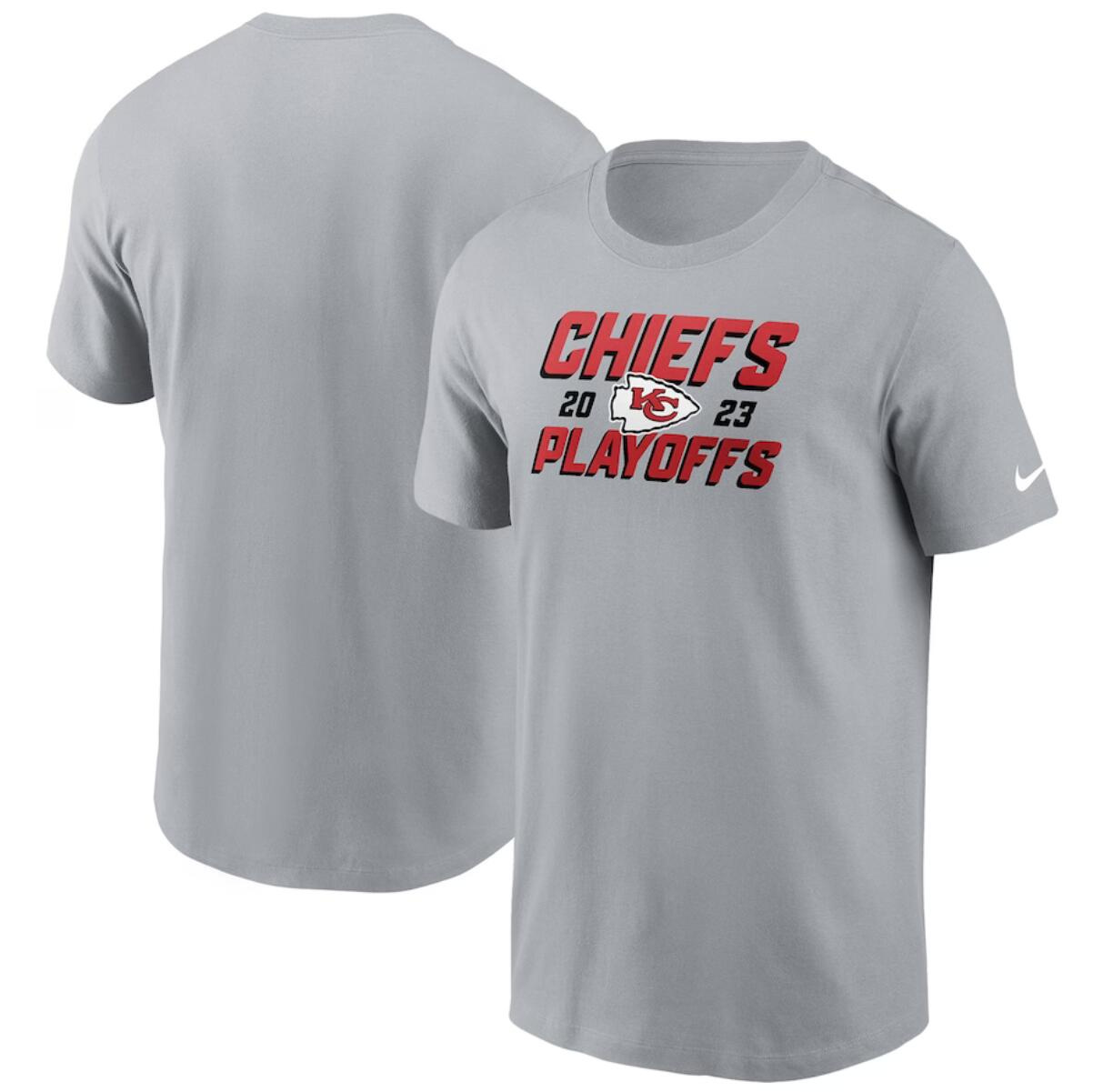 Men's Kansas City Chiefs Gray 2023 NFL Playoffs Iconic T-Shirt Men's Kansas City Chiefs Gray 2023 NFL Playoffs Iconic T-Shirt