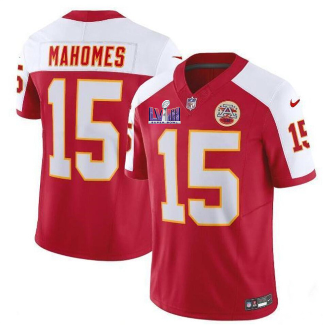 Men's Kansas City Chiefs #15 Patrick Mahomes Red/White F.U.S.E. Super Bowl LVIII Patch Vapor Untouchable Limited Stitched Football Jersey Men's Kansas City Chiefs #15 Patrick Mahomes Red/White F.U.S.E. Super Bowl LVIII Patch Vapor Untouchable Limited Stitched Football Jersey