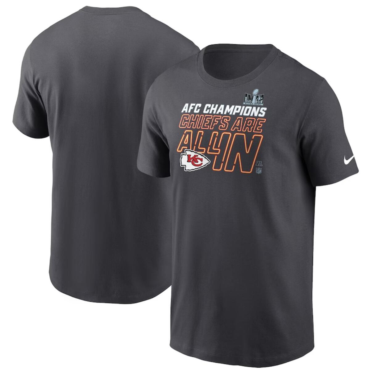 Men's Kansas City Chiefs Anthracite 2023 AFC Champions Locker Room Trophy Collection Tall T-Shirt Men's Kansas City Chiefs Anthracite 2023 AFC Champions Locker Room Trophy Collection Tall T-Shirt