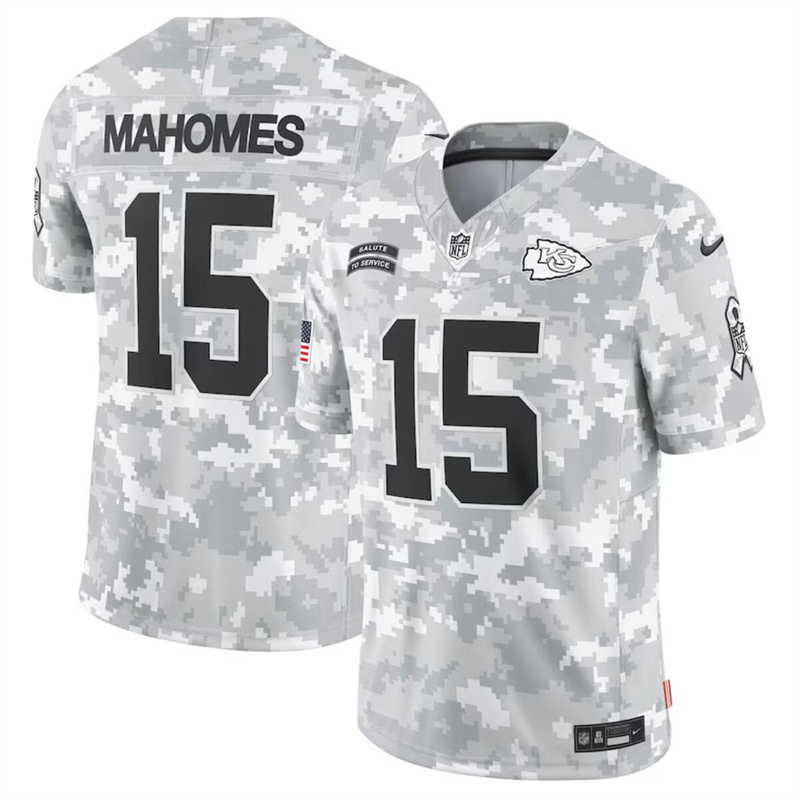 Men's Kansas City Chiefs #15 Patrick Mahomes 2024 F.U.S.E Arctic Camo Salute to Service Limited Stitched Football Jersey Men's Kansas City Chiefs #15 Patrick Mahomes 2024 F.U.S.E Arctic Camo Salute to Service Limited Stitched Football Jersey