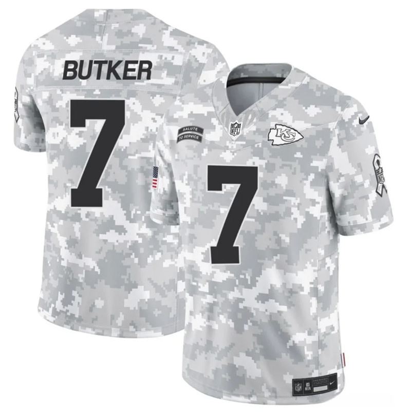 Men's Kansas City Chiefs #7 Harrison Butker 2024 F.U.S.E Arctic Camo Salute to Service Limited Stitched Football Jersey Men's Kansas City Chiefs #7 Harrison Butker 2024 F.U.S.E Arctic Camo Salute to Service Limited Stitched Football Jersey