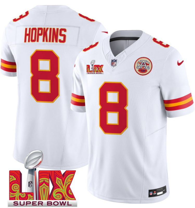 Men's Kansas City Chiefs #8 DeAndre Hopkins White F.U.S.E. 24/25 Super Bowl LIX Vapor Untouchable Limited Stitched Football Jersey