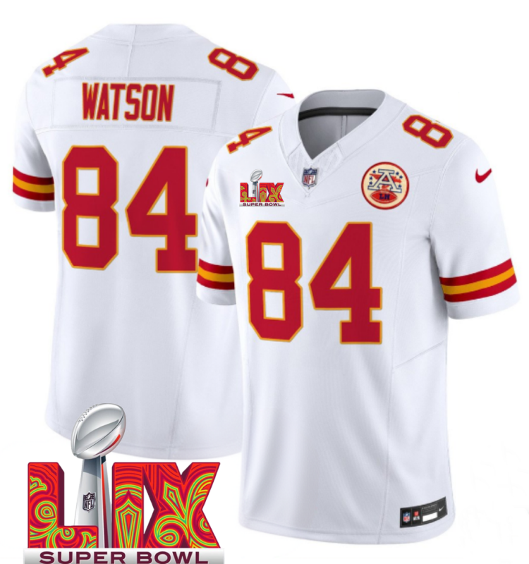 Men's Kansas City Chiefs #84 Justin Watson White F.U.S.E. 24/25 Super Bowl LIX Vapor Untouchable Limited Stitched Football Jersey Men's Kansas City Chiefs #84 Justin Watson White F.U.S.E. 24/25 Super Bowl LIX Vapor Untouchable Limited Stitched Football Jersey