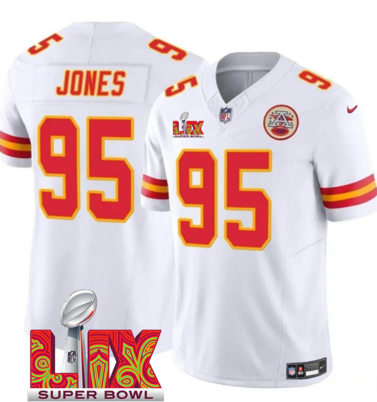 Men's Kansas City Chiefs #95 Chris Jones White F.U.S.E. 24/25 Super Bowl LIX Vapor Untouchable Limited Stitched Football Jersey Men's Kansas City Chiefs #95 Chris Jones White F.U.S.E. 24/25 Super Bowl LIX Vapor Untouchable Limited Stitched Football Jersey