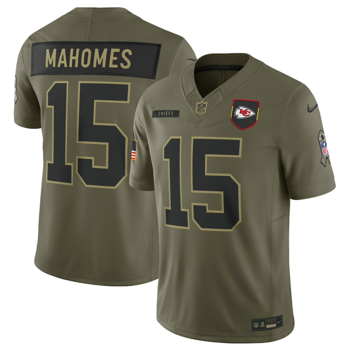 Men's Kansas City Chiefs #15 Patrick Mahomes Olive 2025 Salute to Service Limited Stitched Football Jersey Men's Kansas City Chiefs #15 Patrick Mahomes Olive 2025 Salute to Service Limited Stitched Football Jersey