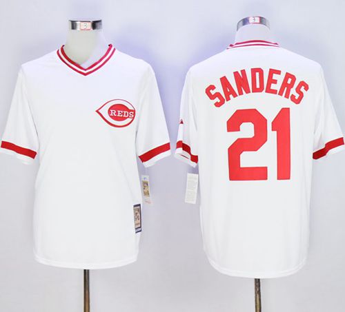 Mitchell And Ness Reds #21 Reggie Sanders White Throwback Stitched MLB Jersey Mitchell And Ness Reds #21 Reggie Sanders White Throwback Stitched MLB Jersey